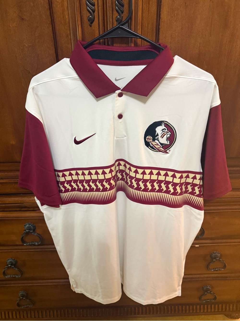 FSU Nike Men’s Maroon and Cream Polo with Team Patch
